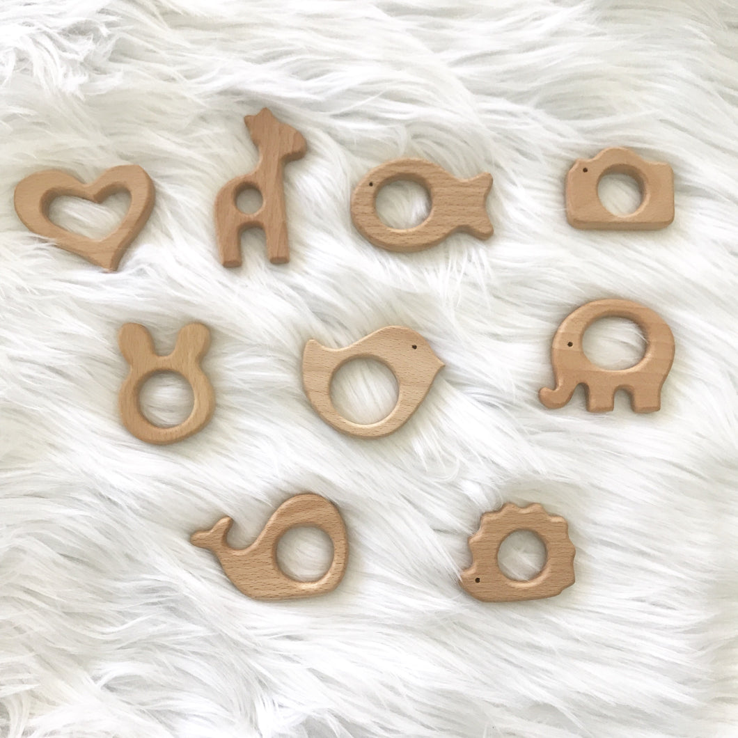 5 PACK Animal Natural Wooden Teether